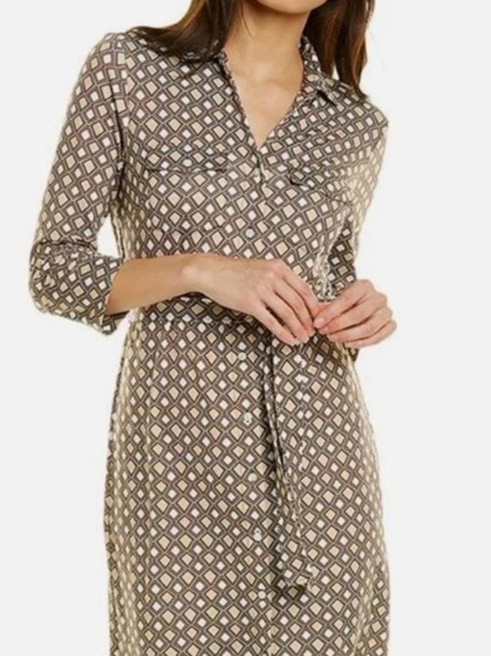 J. McLaughlin Brynn Stretch Shirt Dress Size M Button Up Belted Geometric